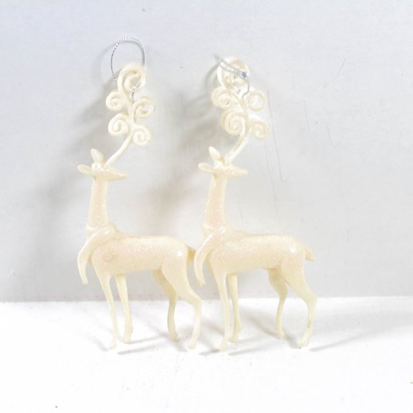 🎄White Glitter Reindeer Christmas Tree Ornaments Set of 2 - Picture 2 of 4